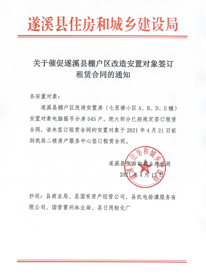 關于催促遂溪縣棚戶區(qū)改造安置對象簽訂租賃合同的通知.png